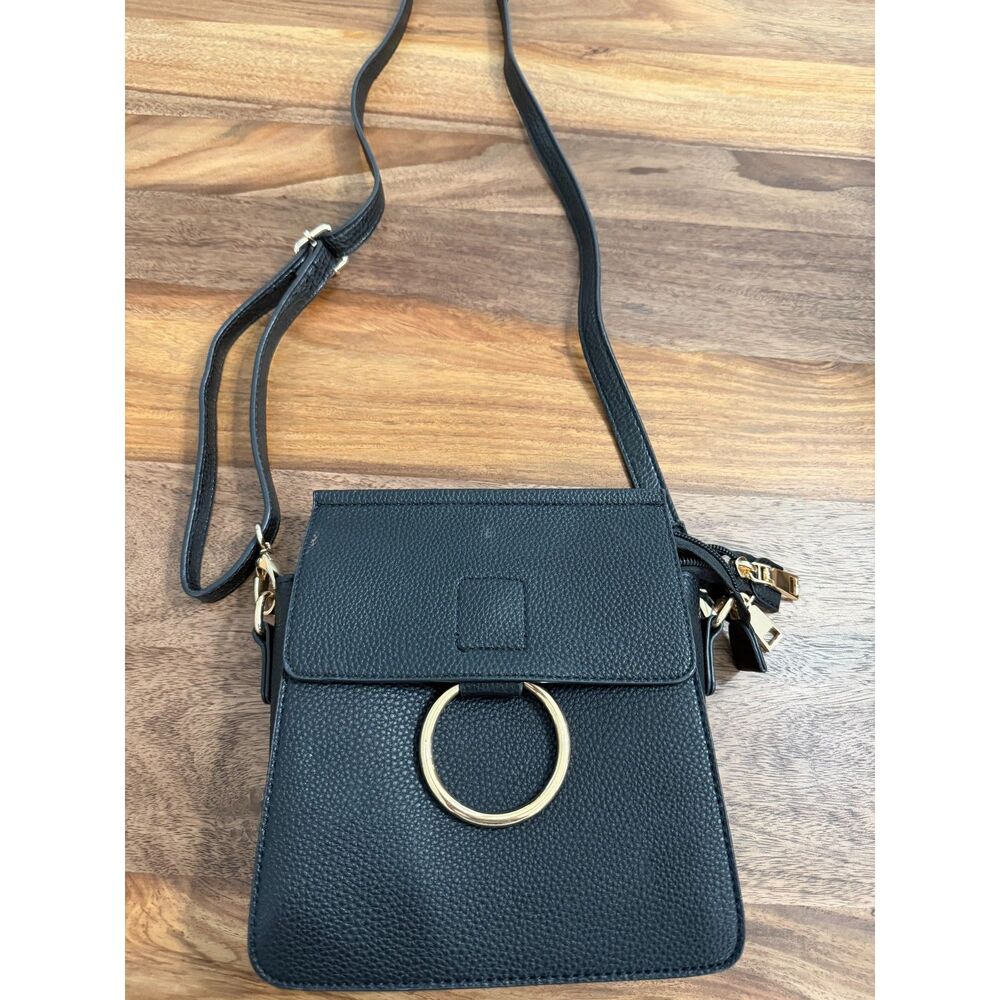 Set of 2 Crossbody Bags Black Beige Gold Ring Accent Shoulder Purse - Picture 4 of 8